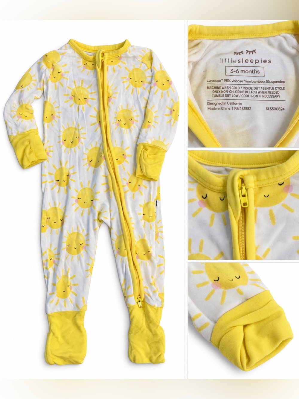 Little Sleepies Yellow Sun Print Footed One-Piece